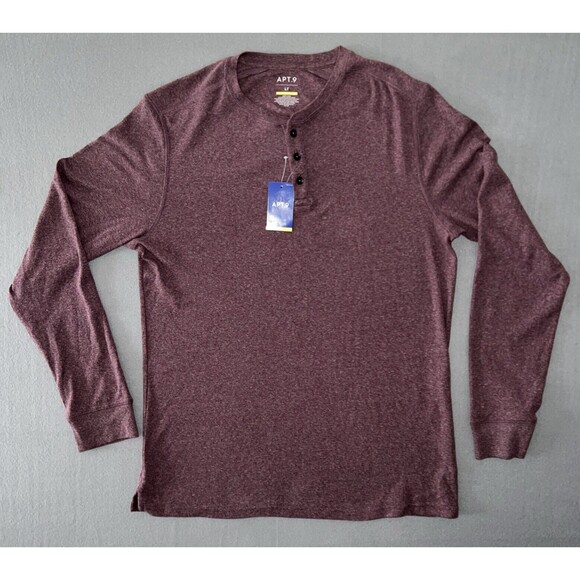 APT. 9 Henley Knit Long Sleeve Flex Stretch Cotton Shirt Mens Large Tall Wine - Picture 2 of 8